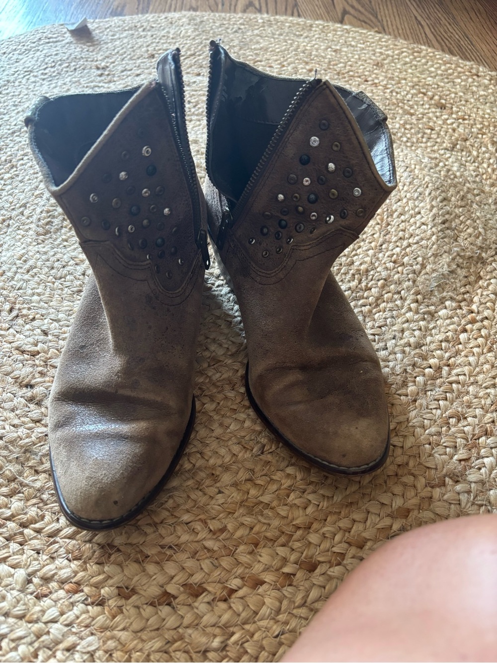 White Mountain Brown Studded Suede Ankle Boots